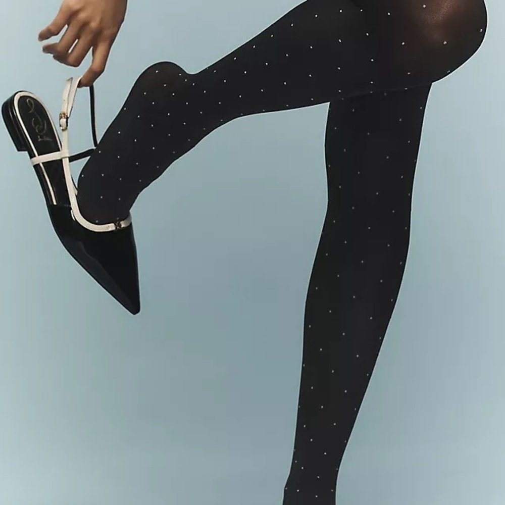 Anthropologie New Sizes M,L,Xl Black Polka Dot Tights